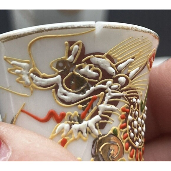 Moriage Dragonware Saki Service 6pcs Whistling Lithophane White Gold Brown VTG - Picture 11 of 11